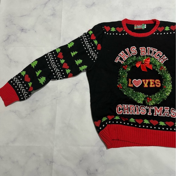 Light-Up This B*tch Loves Christmas Ugly Christmas Sweater - Size Large - Picture 4 of 6